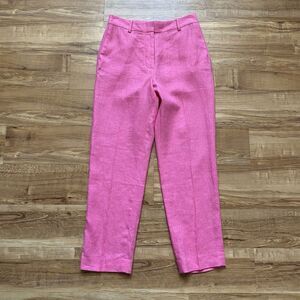 Boden 4 Kew Pink Linen High Rise Straight Ankle Office Chic Pants Sangria Sunset